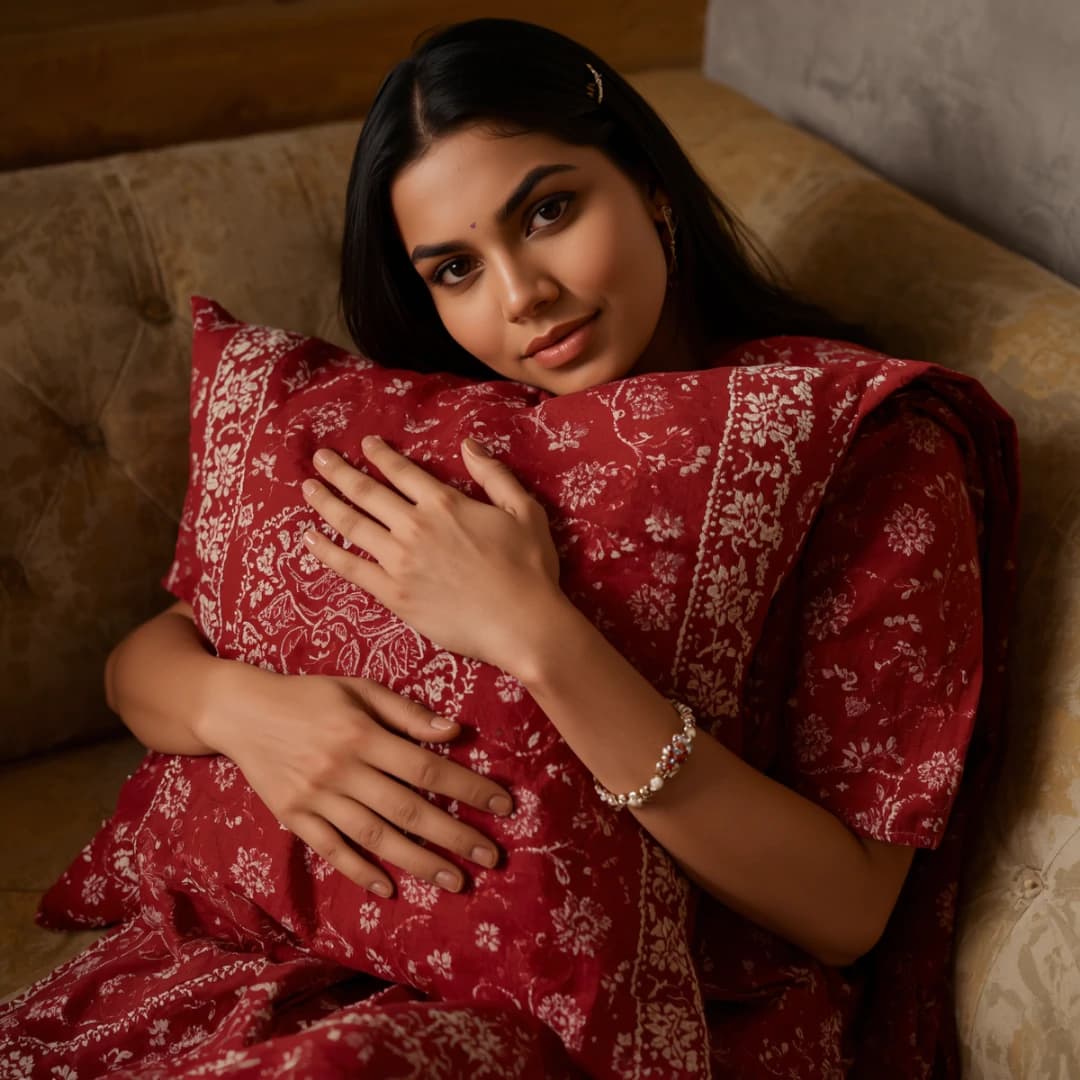 Crimson Nakshi Kantha Cushion Cover