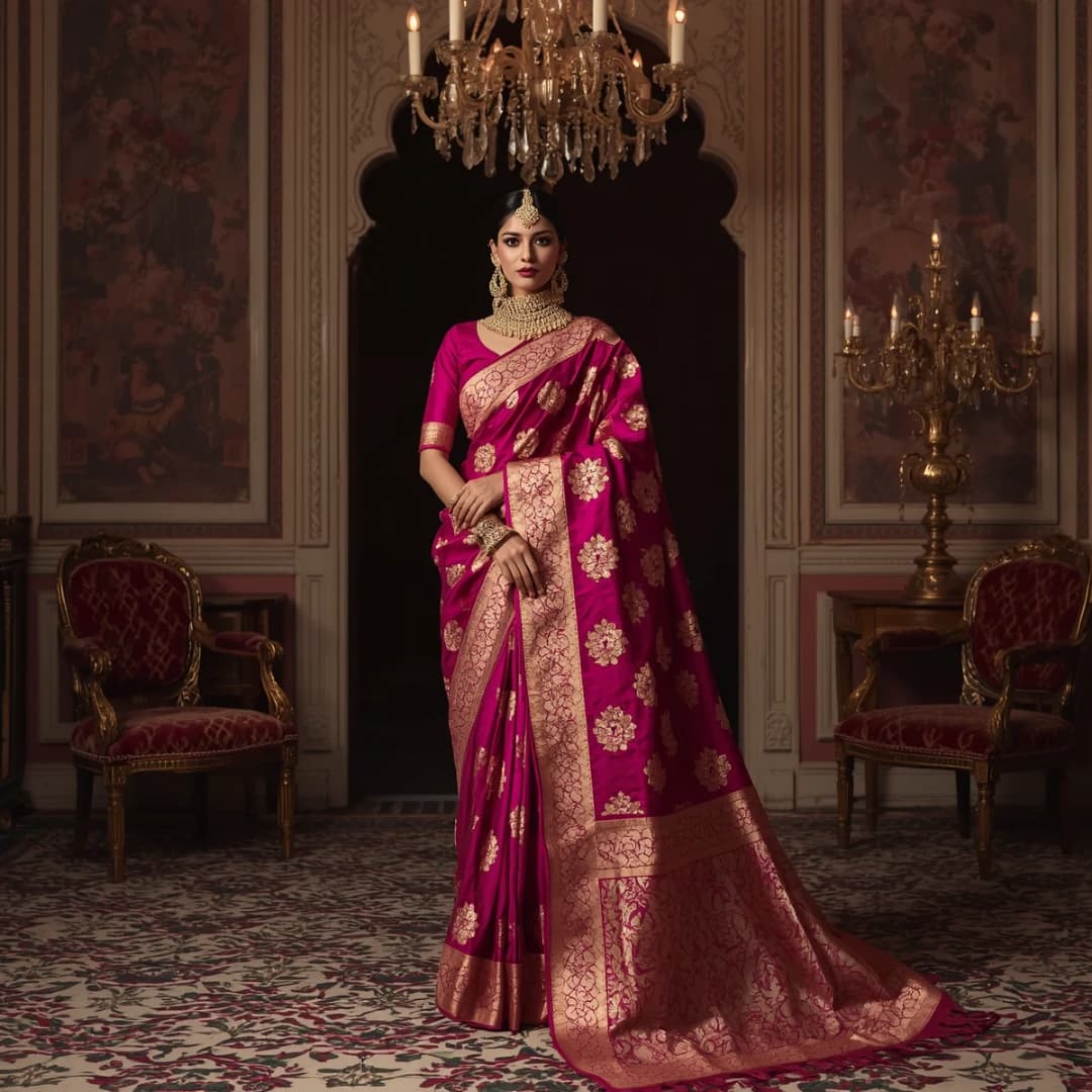 Deep Magenta Silk Katan Wedding Saree