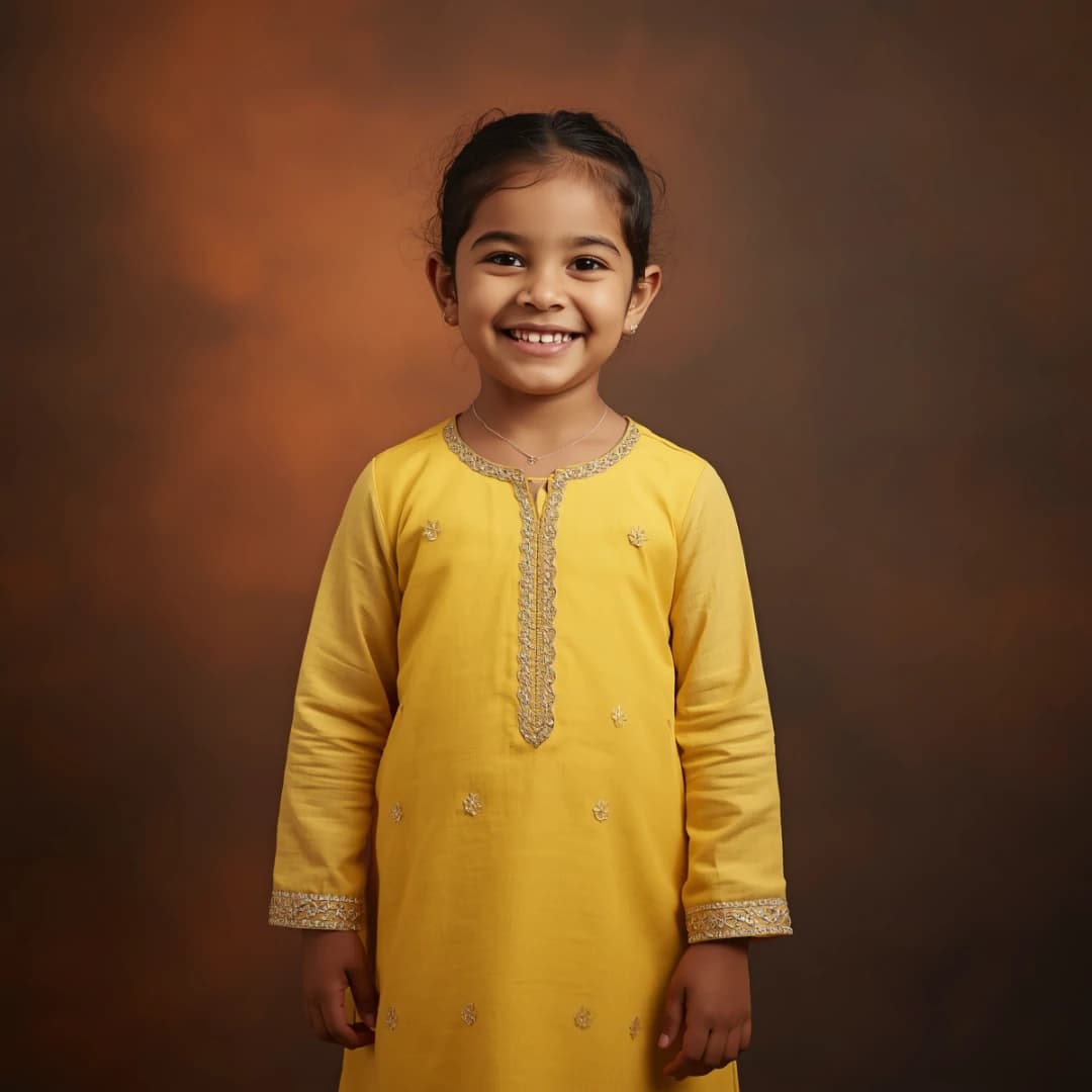 Kids Lemon Yellow Festive Kameez Set