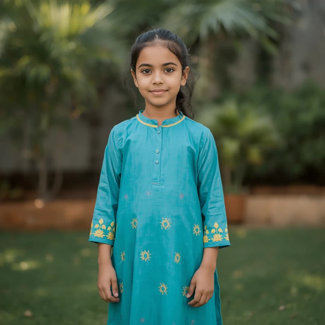 Kids Turquoise Blue Embroidered Set