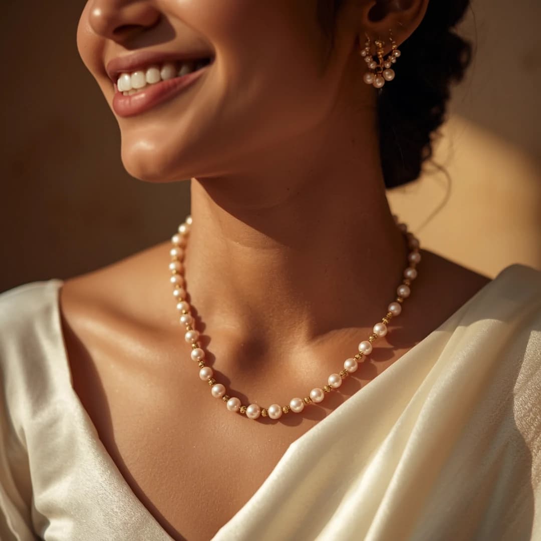 Pink Pearl Gold Bead Necklace
