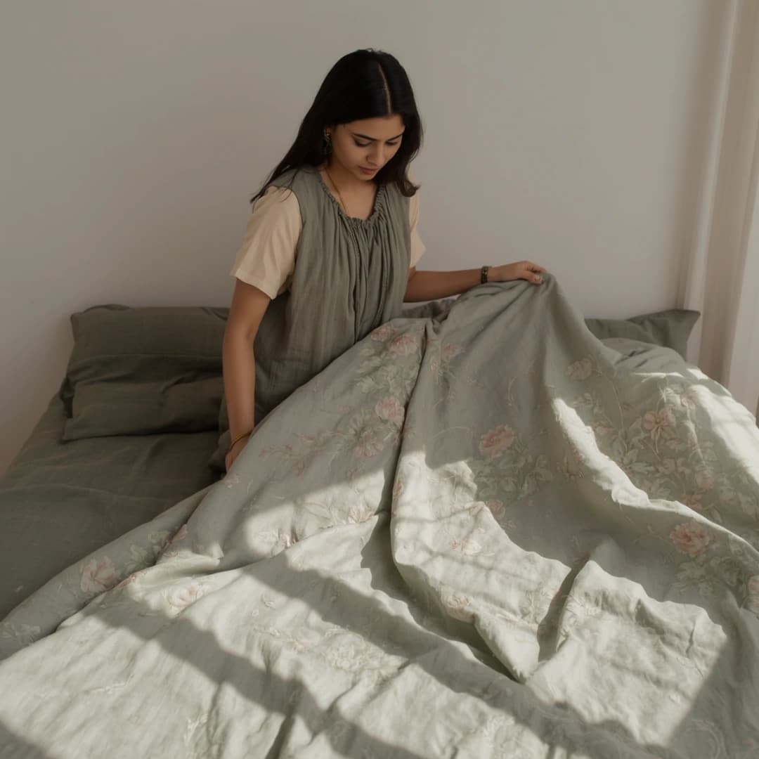 Sage Green Floral Bedcover