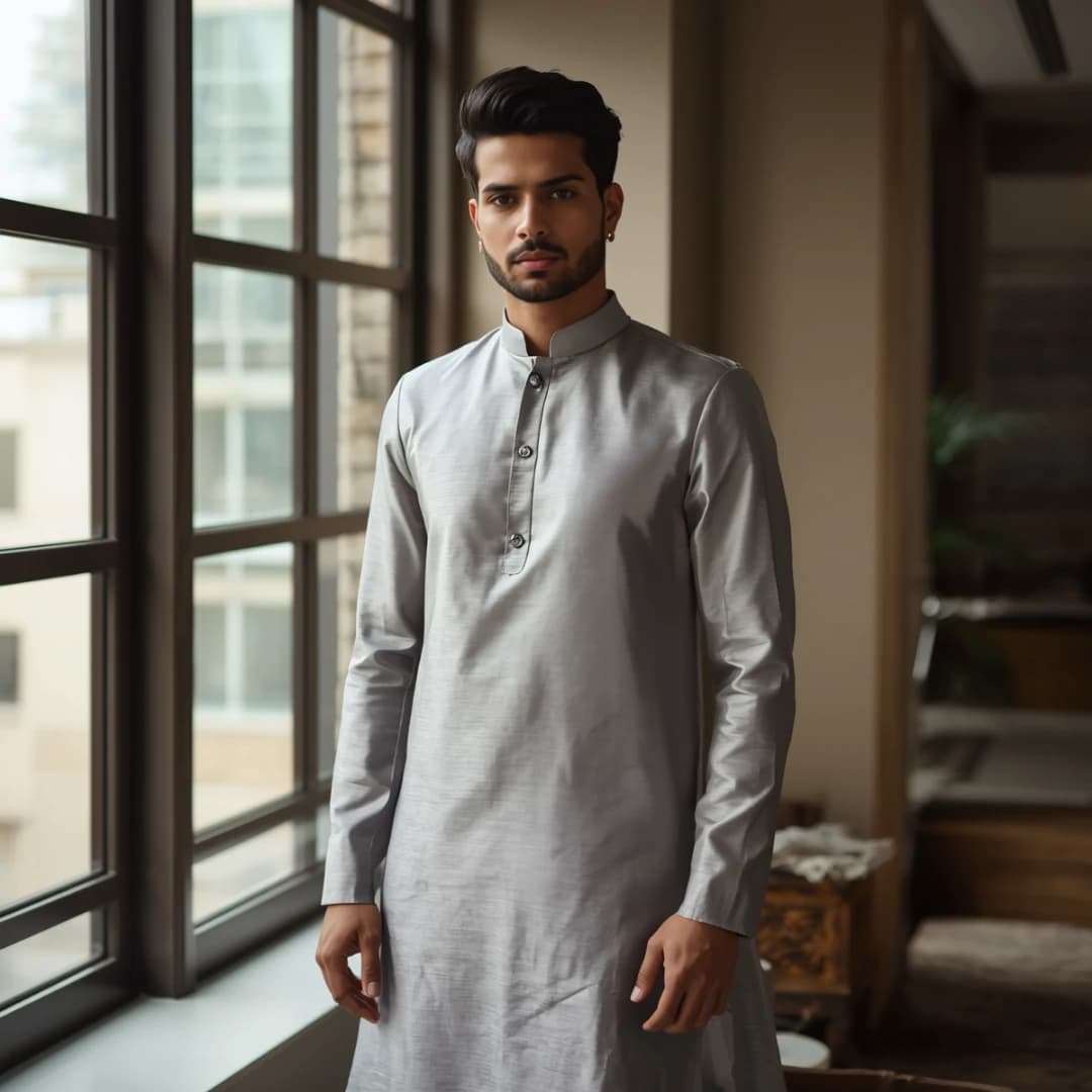 Silver Grey Silk Blend Panjabi
