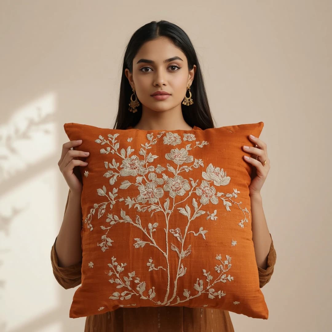 Terracotta Applique Cushion Cover
