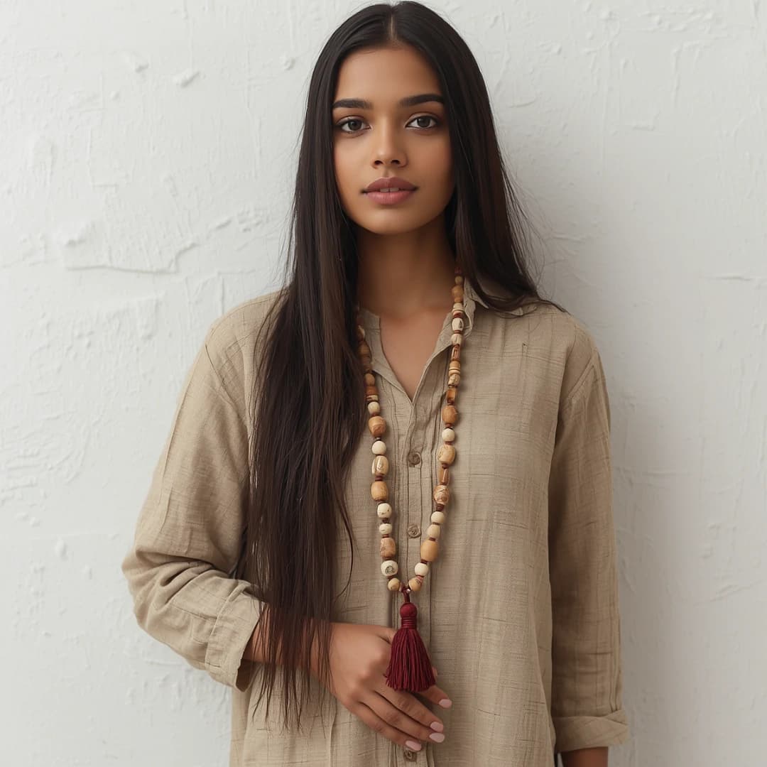 Wooden Bead Tassel Necklace