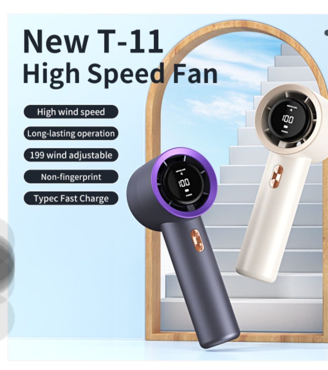 Smart Digital Turbo Handheld Rechargeable Fan T-11 