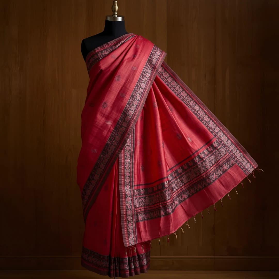 Crimson Red Handloom Cotton Saree