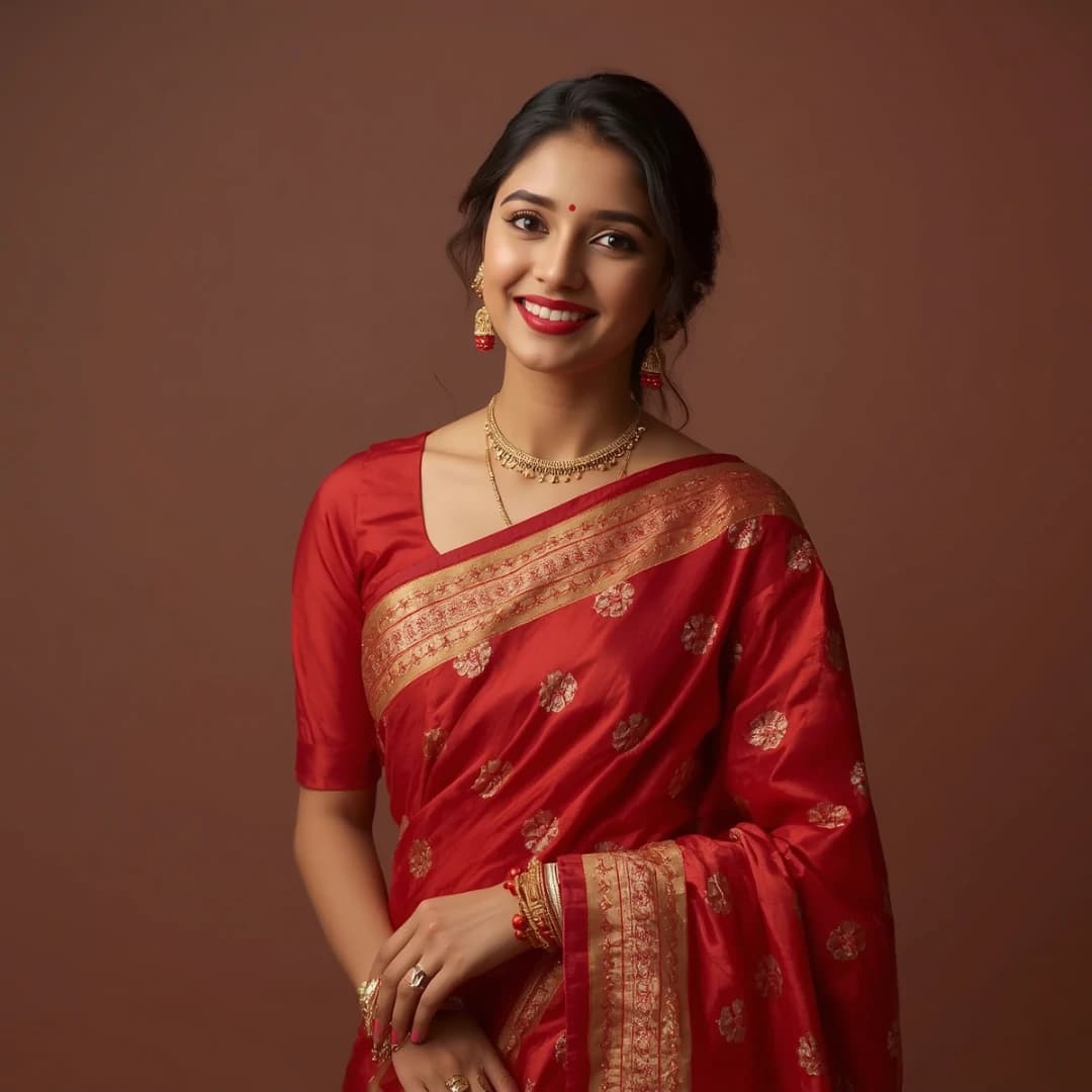 Scarlet Red Festive Jamdani Saree