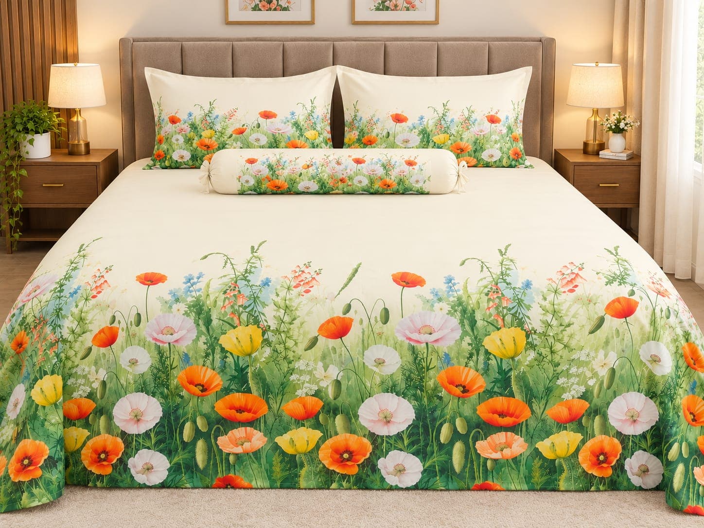 Spring Meadow Floral Printed Premium Bedsheet Set